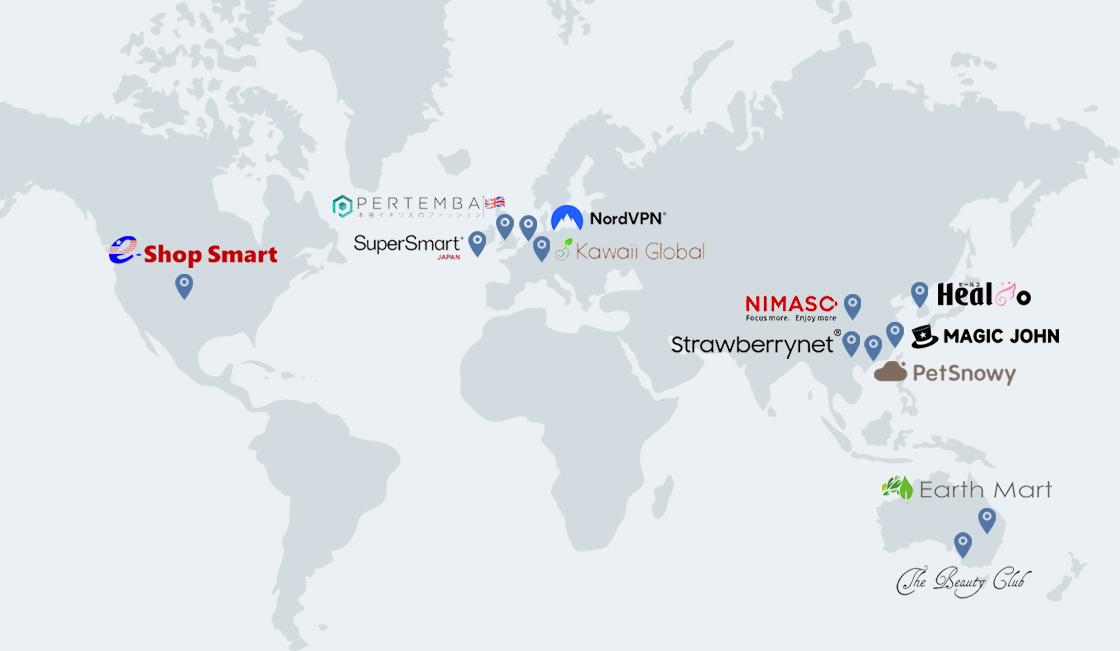 A map of the world showing the location of the store's headquarters